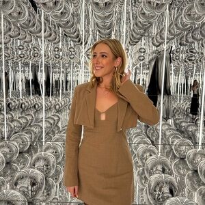 Stylish Tan Dress w/ Cropped Blazer